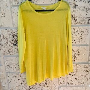 Eileen Fisher Yellow Organic Linen Hi Low Hem Tunic Top Long Sleeves  Size Large